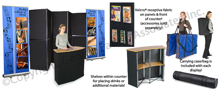 Trade Show Exhibit with Retractable Banners, Panel Stand, & Knockdown Counter Exhibition Display