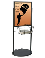 Black Wheeled 22 x 28 Poster & Literature Stand with Wired Basket
