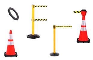 These safety stanchions feature bright colors for visibility. Safety Stanchions