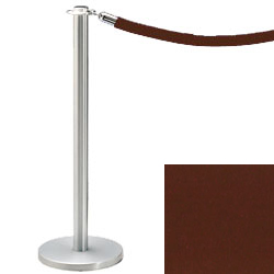 Crowd Control Post 34" Traditional Polished Chrome with Brown Velour Rope Crowd Control Post