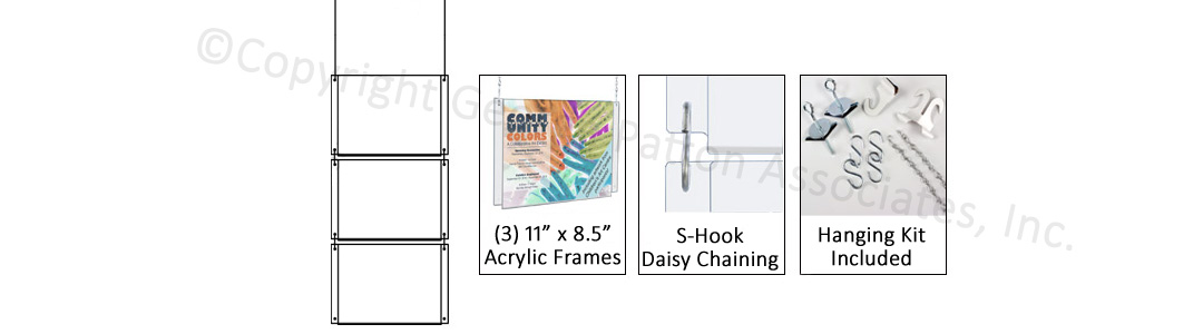 These suspended signs come with 3 11x8.5 frames suspended signs