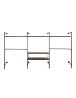 Pipe Outrigger Retail Wall System with 2 Dark Brown Shelves