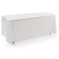 This White 3-sided Event Table Cloth Has Added Safety Due to the Flame Retardant Polyester Material White 3-sided event table cloth with flame retardant polyester