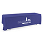 This Royal Blue Open Back Tablecloth Shares Your Advertising Message Royal blue open back tablecloth with custom design