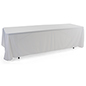 This White 3-sided Event Table Cloth Is Made From Flame Retardant Polyester For Added Safety Measures White 3-sided event table cloth with flame retardant material