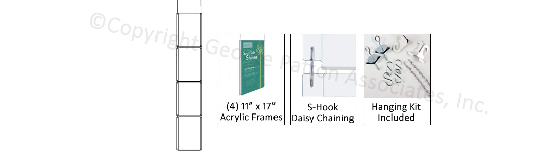 This suspended sign grid displays four 11x8.5 graphics suspended sign grid
