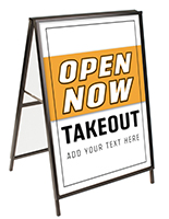 Open for Takeout A-frame sign with customizable text field