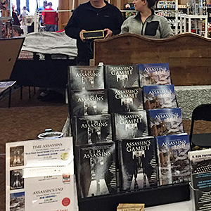 Our CD display rack being used for an authors table inside a retail store Books displayed on an author table