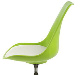 Like the mid-century modern aesthetic? These pub table sets feature contemporary designs in the classic style! Closeup of a Molded Green Plastic Pub Chair Seat