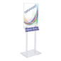 Oblique View of Clear Poster Stand with Business Card Pockets Clear Poster Stand with Business Card Pockets with Silver Hardware