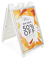 White snap open a-frame sidewalk sign for indoor and outdoor use