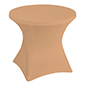 These Beige Stretch Polyester Tablecloths Are Great for Cocktail Hour Tables Stretch polyester tablecloths for round cafe tables