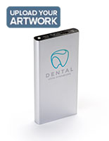 Silver branded power bank with full color customizable messaging