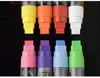 This chalk marker set is a great tool for creating bright and innovative signs. chalk markers shown with 5/8 inch wide flat tip
