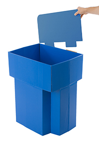 Store bulk items in cardboard dump bins Corrugated dump bins with sign header