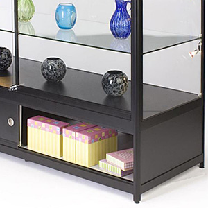 closeup of a counter showcase with bottom storage