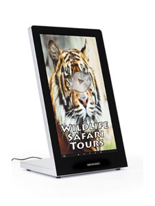 Feature video or static advertisements on any countertop in your business or store Pedestal tabletop digital advertising screen