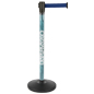 Custom Stanchion Post with Blue Belt Used for Crowd Control Custom Stanchion Post with Blue Belt and Retractable Band