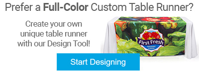 Personalize your table linens with our user-friendly Design Tool! Custom printed table runner design tool