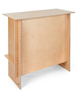 Portable wooden sales counter measures 40 inches wide by 38 inches tall