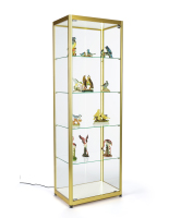24-inch wide full glass narrow display cabinet in gold finish