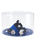 This Round Display Case with Blue Base Is a Contemporary Way to Showcase Collectibles Round display case with blue base with 12" overall height