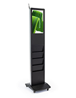 Freestanding magazine rack digital signage is constructed of high-quality aluminum