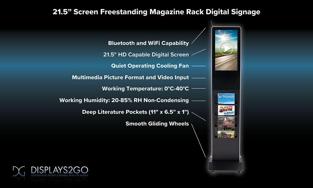 Floor standing or stationary digital literature holder 21.5 screen freestanding magazine rack digital signage for shopping malls and hotels for sale