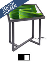 Interactive touch screen kiosk with geometric base