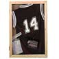 24" x 36" Enclosed Bulletin Board with Oak Frame Football Jersey Cabinets for Displaying Sports Memorabilia