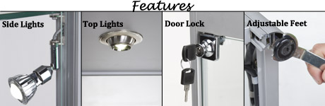 Glass Showcases that's Secure comes with (4) Shelves and Has a Sleek Anodized Aluminum Silver Frame Glass Showcase