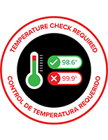 12 inch round bi-lingual temperature check floor sticker with textured surface