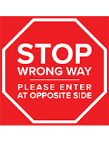 Stop directional floor decal with removable adhesive backing