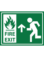 Non-slip stick on fire exit safety sign with white text on green