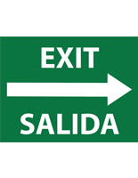 Bilingual exit safety decal sign with right arrow