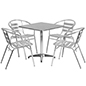 Commercial Aluminum Bistro Furniture Set Stands Up to Weathering Commercial aluminum bistro furniture set in classic silver color
