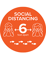Safe distance vinyl floor graphic with bright social distancing artwork
