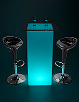 Glowing high boy cocktail table set with LED lighting and rechargeable battery