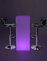 LED tall boy bar table set with two black stools