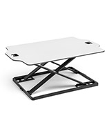Foldable desktop riser with white surface and black frame