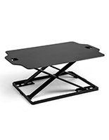 Fold-in standing workstation riser with black surface and black frame