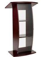 Curved acrylic mahogany pulpit with shatter-resistant front panel