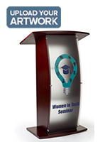 Mahogany Custom Podium – Personalize with your own Brand! Mahogany custom podium with personalized graphics