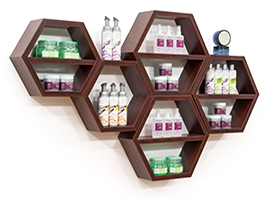 Retail Wall Shelving with Honeycomb Shape Honeycomb Retail Wall Shelving