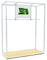 Clothing rack with video screen and maple finished MDF base