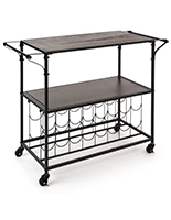 Liquor cart with wine rack features a black powder coated finish