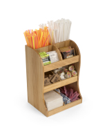 Coffee Station Wood Condiment Organizer with Three-Tiered Design for Easy Access 11-inch wide x 15.5-inch high coffee station wood condiment organizer with 8 pockets