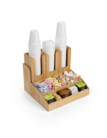 Breakroom Condiment Organizer Removable Bins with Side Cutouts for Easy Access 14.75-inch wide x 12.75-inch tall wood breakroom condiment organizer