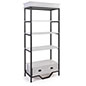 French country etagere shelving has black matte powder coated rails
