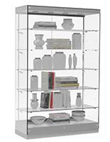 Contemporary Glass Display Cabinets with Silver Base and Canopy